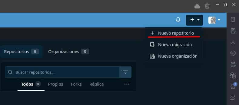 Creación de nuevo repositorio