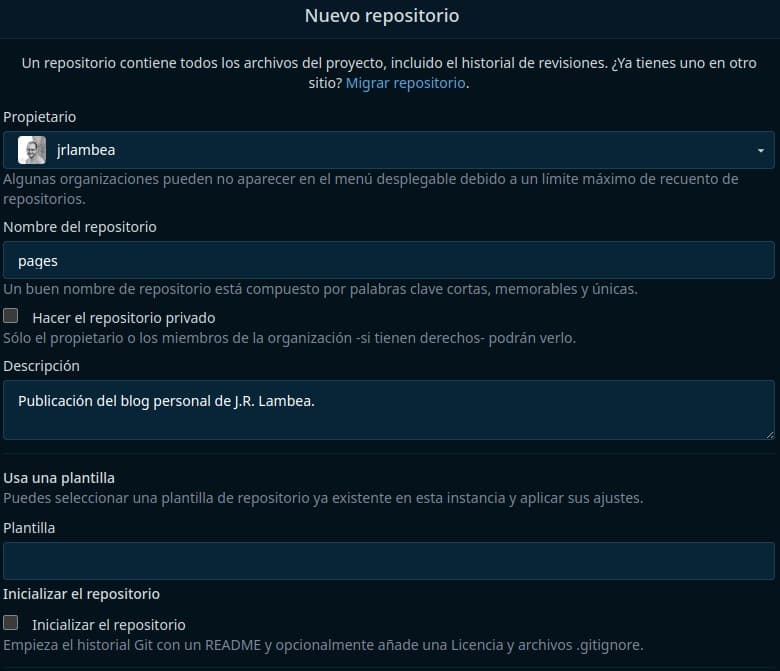Creación de nuevo repositorio